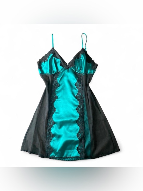 Frederick's of Hollywood Other - Vintage 00s Fredericks of Hollywood Green Satin Lace Lingerie Slip Dress Size L